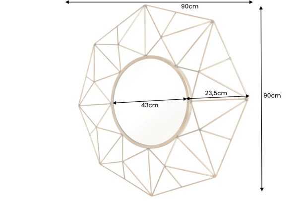 Miroir Rond avec Cadre Polygone en Fil de Laiton - Fabriqué à la Main - 90cm