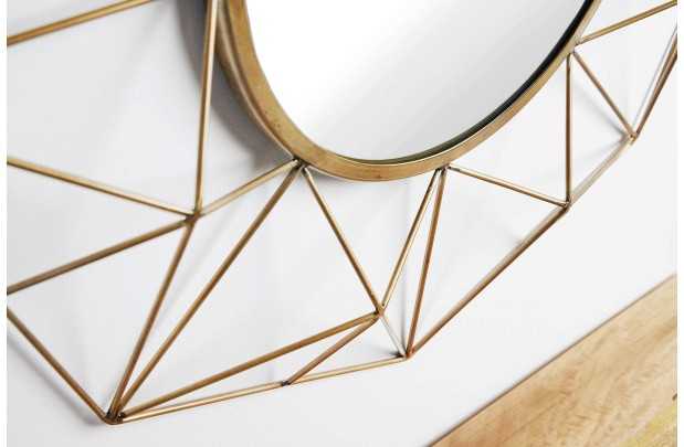 Miroir Rond avec Cadre Polygone en Fil de Laiton - Fabriqué à la Main - 90cm