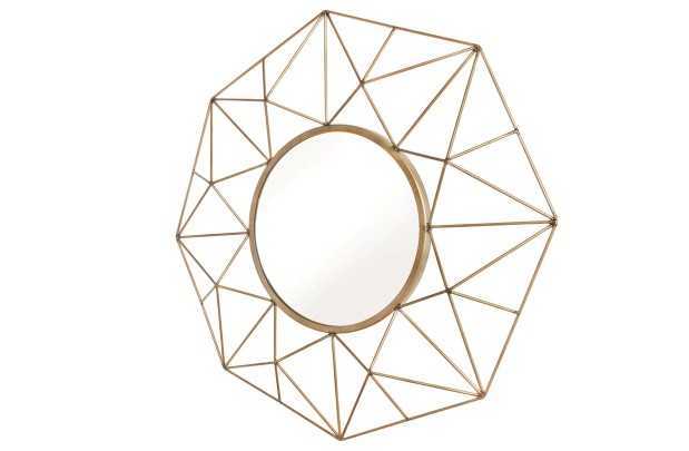 Miroir Rond avec Cadre Polygone en Fil de Laiton - Fabriqué à la Main - 90cm