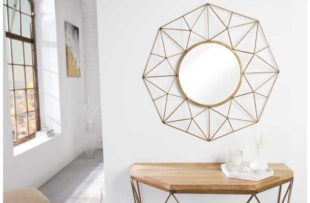 Miroir Rond avec Cadre Polygone en Fil de Laiton - Fabriqué à la Main - 80cm