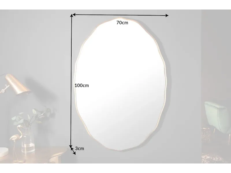 Miroir ovale avec Côté Ondulé - Bois Laqué