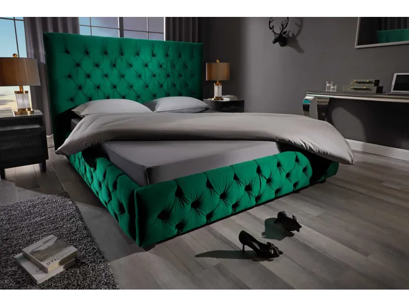 Lit PARIS CHESTERFIELD 180x200 cm – Sophistication en velours & charme intemporel