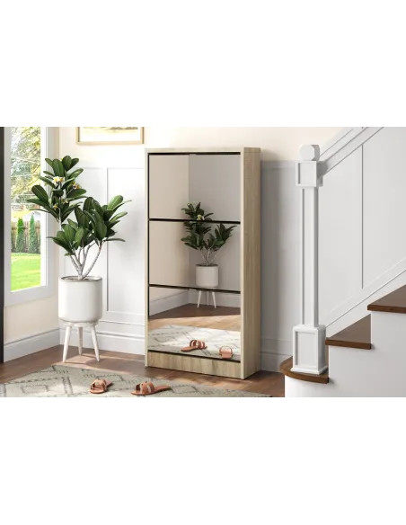 Meuble rangement chaussures, 3 compartiments, coloris blanc Commode...