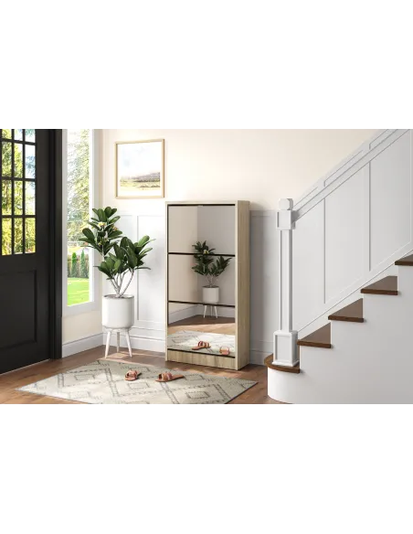 Meuble rangement chaussures, 3 compartiments, coloris blanc Commode...