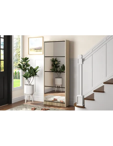 Meuble rangement chaussures, 3 compartiments, coloris blanc Commode...