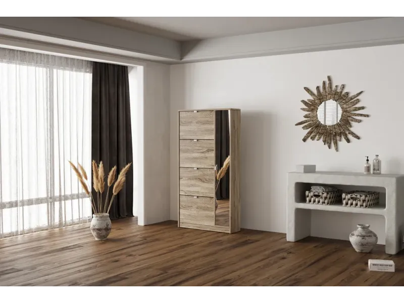 Meuble rangement chaussures, 3 compartiments, coloris blanc Commode...