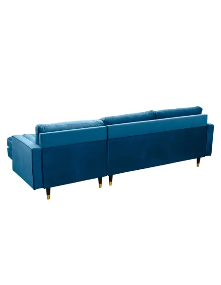 Canapé d'angle en velours coloris bleu 260cm (MONTABLE À GAUCHE + À DROITE) Canapé d'angle en velours coloris bleu 260cm (MONTABLE À GAUCHE + À DROITE)