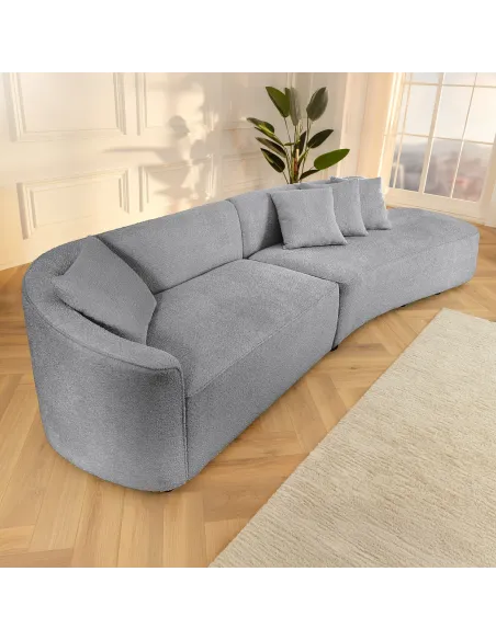 Canapé convertible design scandinave coloris gris claire en tissu a...