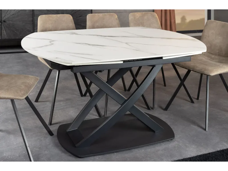 Table à manger extensible en céramique 180-225cm aspect marbre pas cher