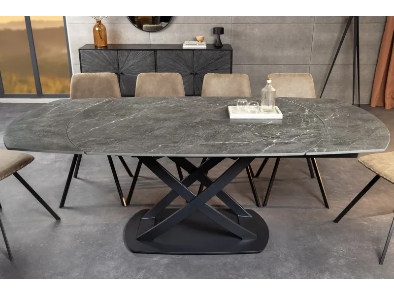Table à manger extensible en céramique 180-225cm aspect marbre pas cher