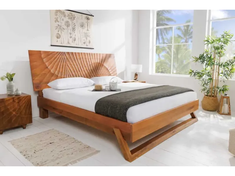 Lit en bois massif sculpté scorpion coloris noir 180x200cm pas cher