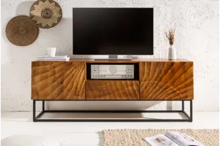 Meuble TV bas massif SCORPION 160 cm en bois de manguier avec sculptures 3D élaborées 2
