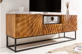 Meuble TV bas massif SCORPION 160 cm en bois de manguier avec sculptures 3D élaborées