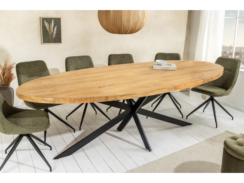 Table Ovale GALAXIE 240cm Bois de Manguier & Métal - Adenia Home