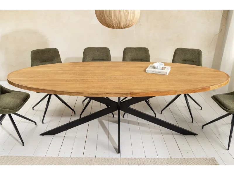 Table à manger GALAXIE ovale 240 cm – Bois de manguier & métal noir