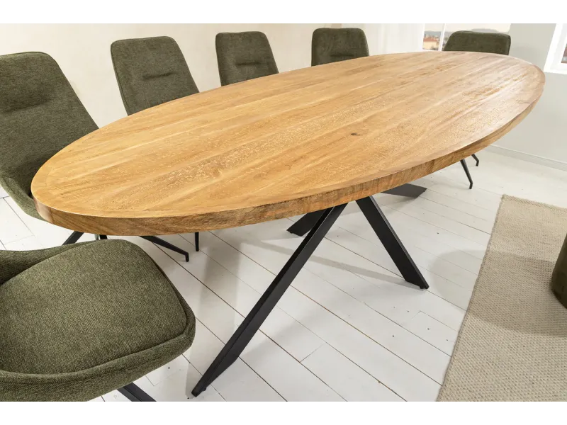 Table à manger GALAXIE ovale 240 cm – Bois de manguier & métal noir