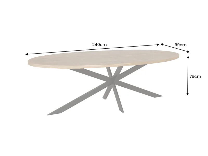 Table à manger GALAXIE ovale 240 cm – Bois de manguier & métal noir