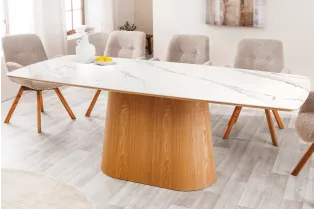 Table à Manger Bois et Céramique Marbre Blanc - Adenia Home 2