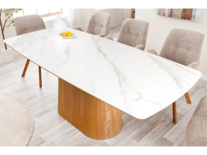 Table à Manger Bois et Céramique Marbre Blanc - Adenia Home