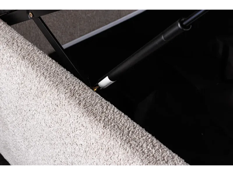 Lit ART DÉCO 180x200 cm – Bouclé grège avec rangements intégrés