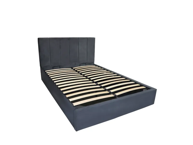 Ensemble lit coffre moderne en velours coloris taupe + matelas