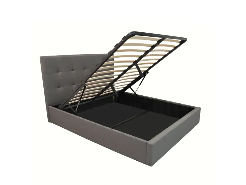 Lit coffre adulte contemporain de 140 x 200 cm en tissu gris Milaydie
