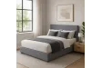 Lit Coffre QINA 2 personnes – 160 x 200 cm – Tissu gris effet lin