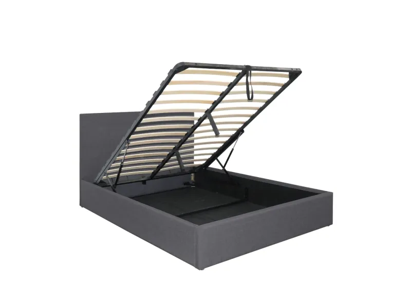 Lit Coffre QINA 2 personnes – 160 x 200 cm – Tissu gris effet lin