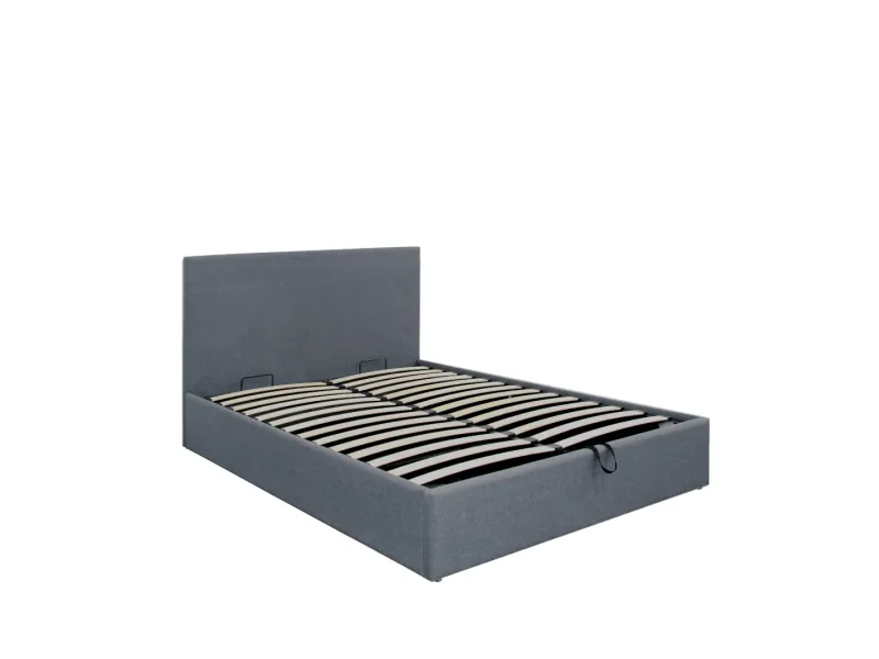 Lit Coffre QINA 2 personnes – 160 x 200 cm – Tissu gris effet lin