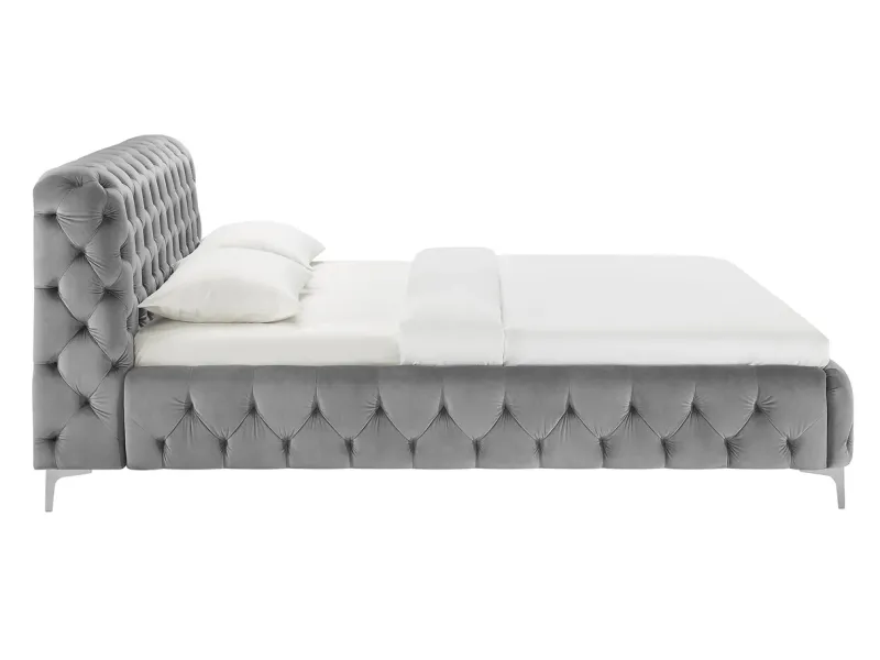 Lit MODERN BAROCK 160 x 200 cm – Velours gris style Chesterfield baroque