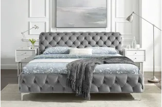 Lit MODERN BAROCK 180 x 200 cm – Velours gris style Chesterfield baroque 2