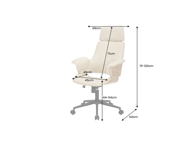 Chaise de bureau Manhattan – Similicuir beige crème & bois de chêne