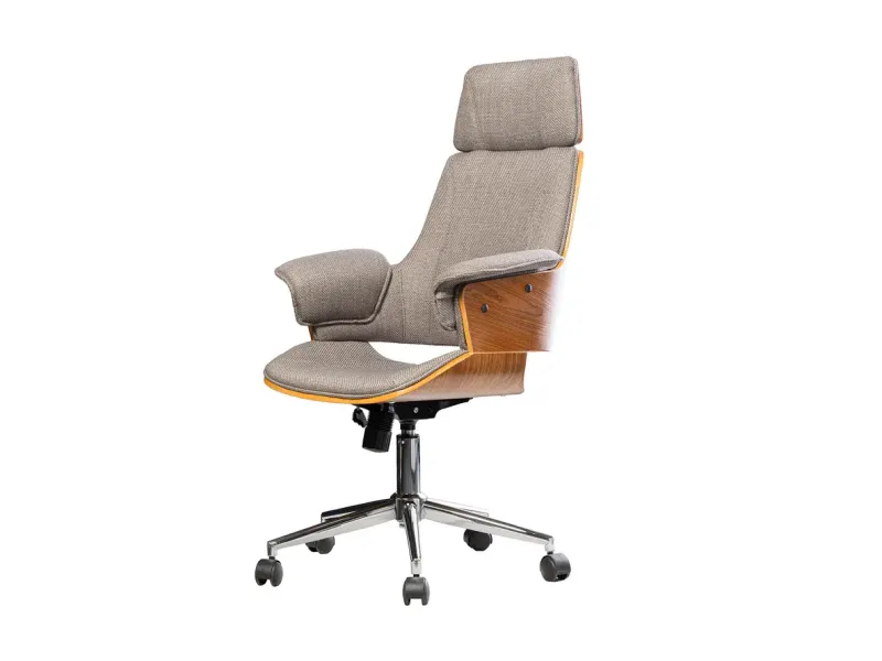 Chaise de bureau Manhattan – Tissu texturé gris & bois de noyer