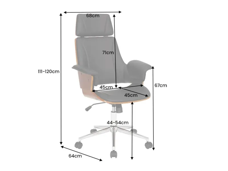 Chaise de bureau Manhattan – Similicuir noir & bois de noyer