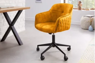 Chaise de bureau EUPHORIA velours jaune moutarde – Confort chic et design audacieux