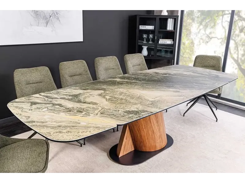 Table à manger extensible en céramique 180-225cm aspect marbre pas cher