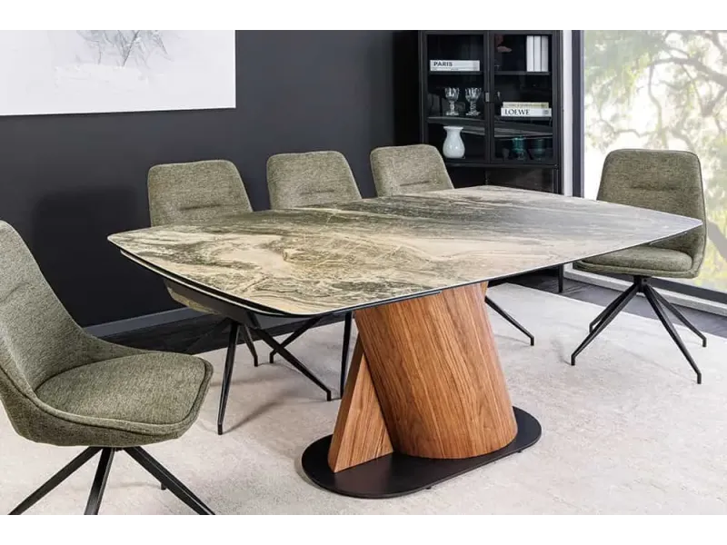 Table à manger extensible en céramique 180-225cm aspect marbre pas cher