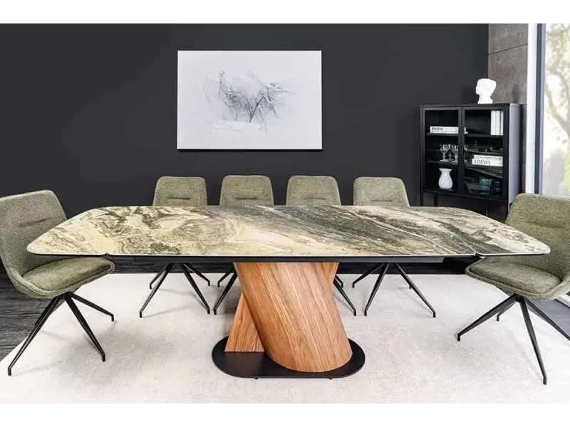 Table à manger extensible en céramique 180-225cm aspect marbre pas cher