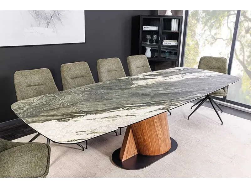 Table à manger extensible en céramique 180-225cm aspect marbre pas cher