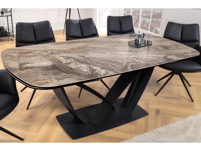 Table à manger extensible en céramique 180-225cm aspect marbre pas cher