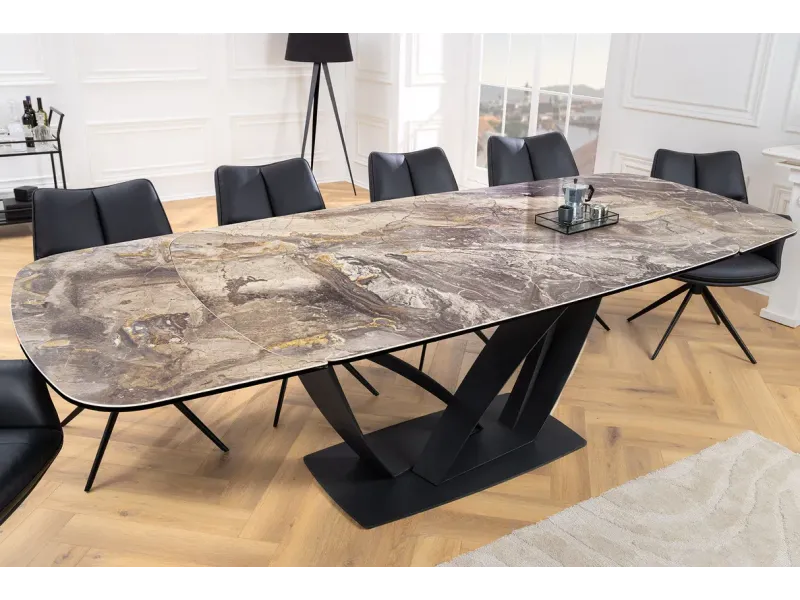 Table à manger extensible en céramique 180-225cm aspect marbre pas cher