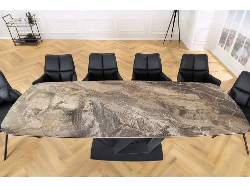 Table à manger extensible en céramique 180-225cm aspect marbre pas cher