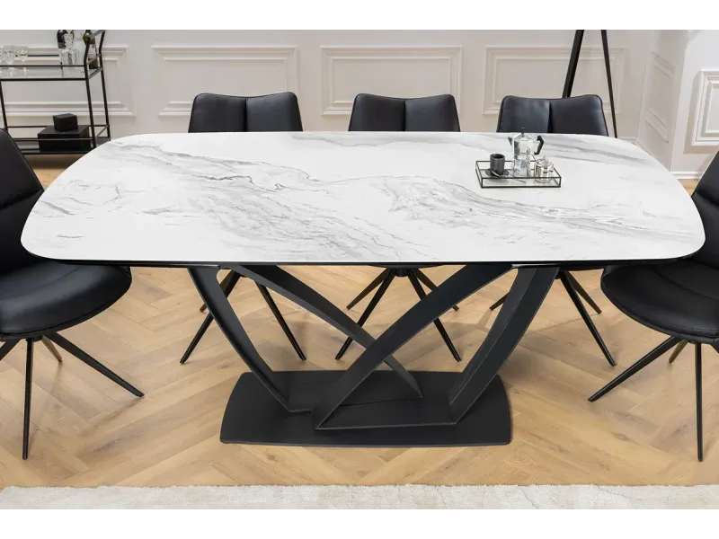 Table à manger extensible en céramique 180-225cm aspect marbre pas cher
