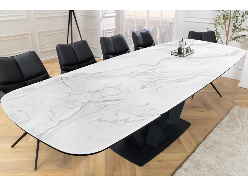 Table à manger extensible en céramique 180-225cm aspect marbre pas cher