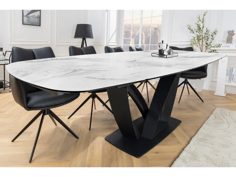 Table à manger extensible en céramique 180-225cm aspect marbre pas cher