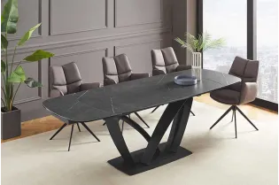 Table à manger extensible en céramique 180-225cm aspect marbre pas cher
