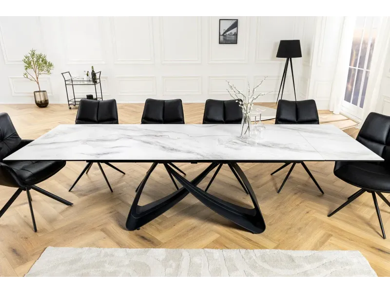 Table à manger extensible en céramique 180-225cm aspect marbre pas cher