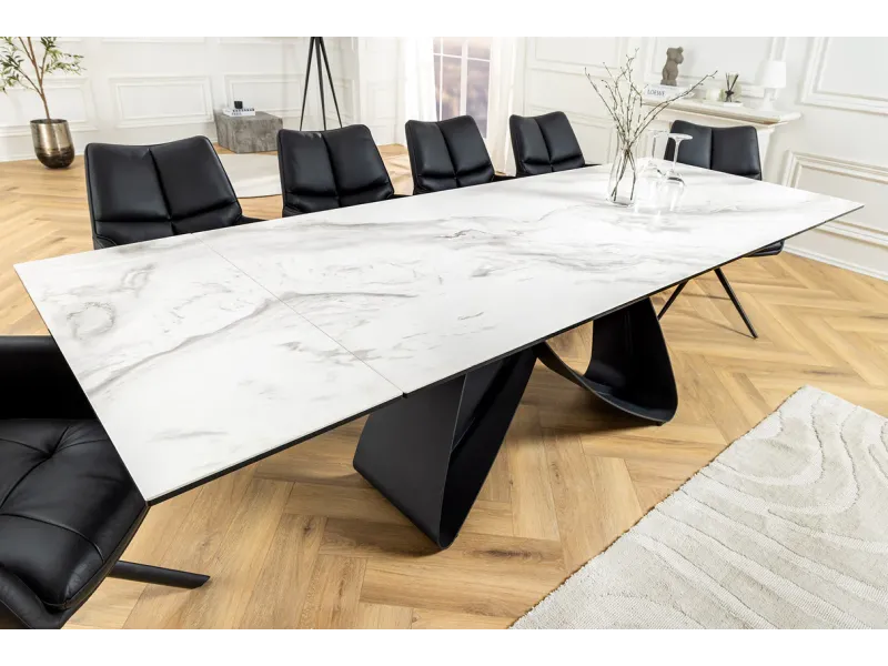Table à manger extensible en céramique 180-225cm aspect marbre pas cher