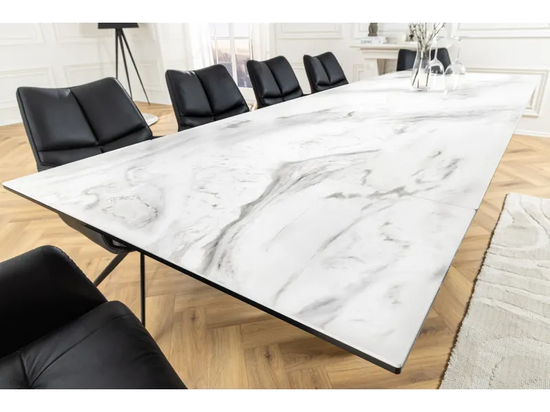 Table à manger extensible en céramique 180-225cm aspect marbre pas cher