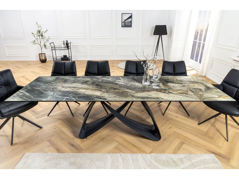 Table à manger extensible en céramique 180-225cm aspect marbre pas cher